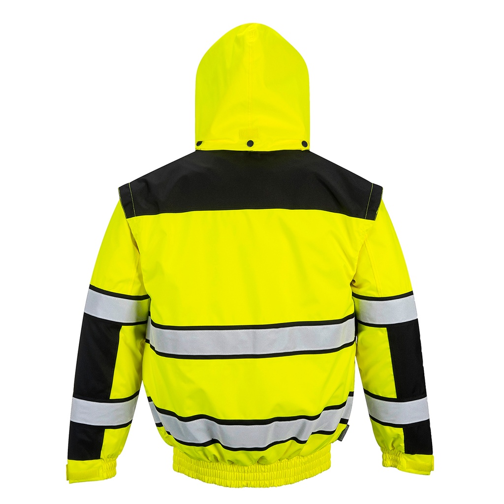 Portwest 3-in-1-Warnschutz-Winterpilotjacke mit Kontrastbesatz – Warngelb/Schwarz – Rückansicht