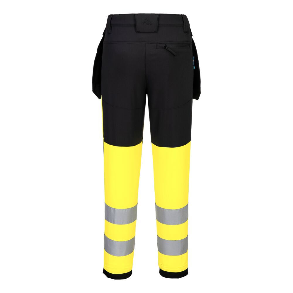 Portwest WX2 Eco Damen-Warnschutz-Stretchhose Klasse 1 – Warngelb/Schwarz – Rückansicht