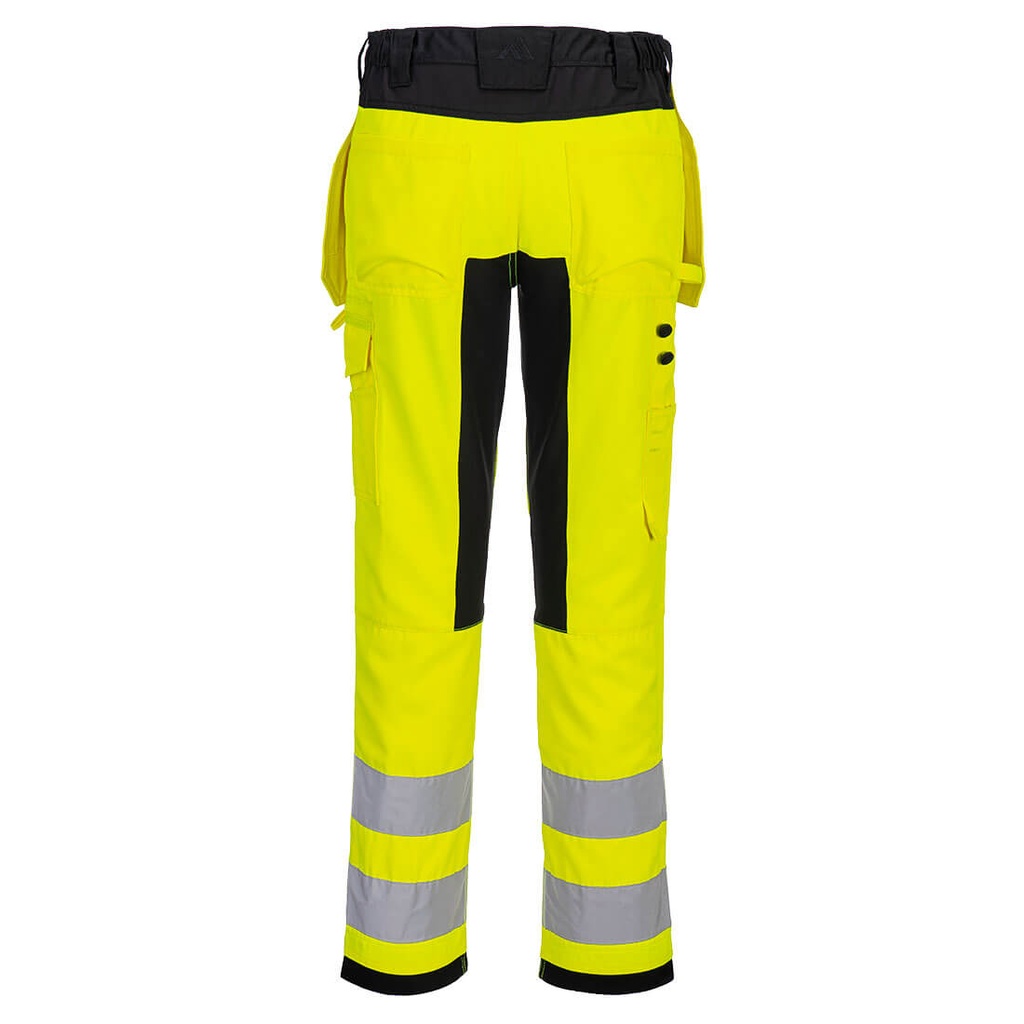 Portwest WX2 Eco Warnschutz-Bundhose mit Holstertaschen – Warngelb/Schwarz – Rückansicht