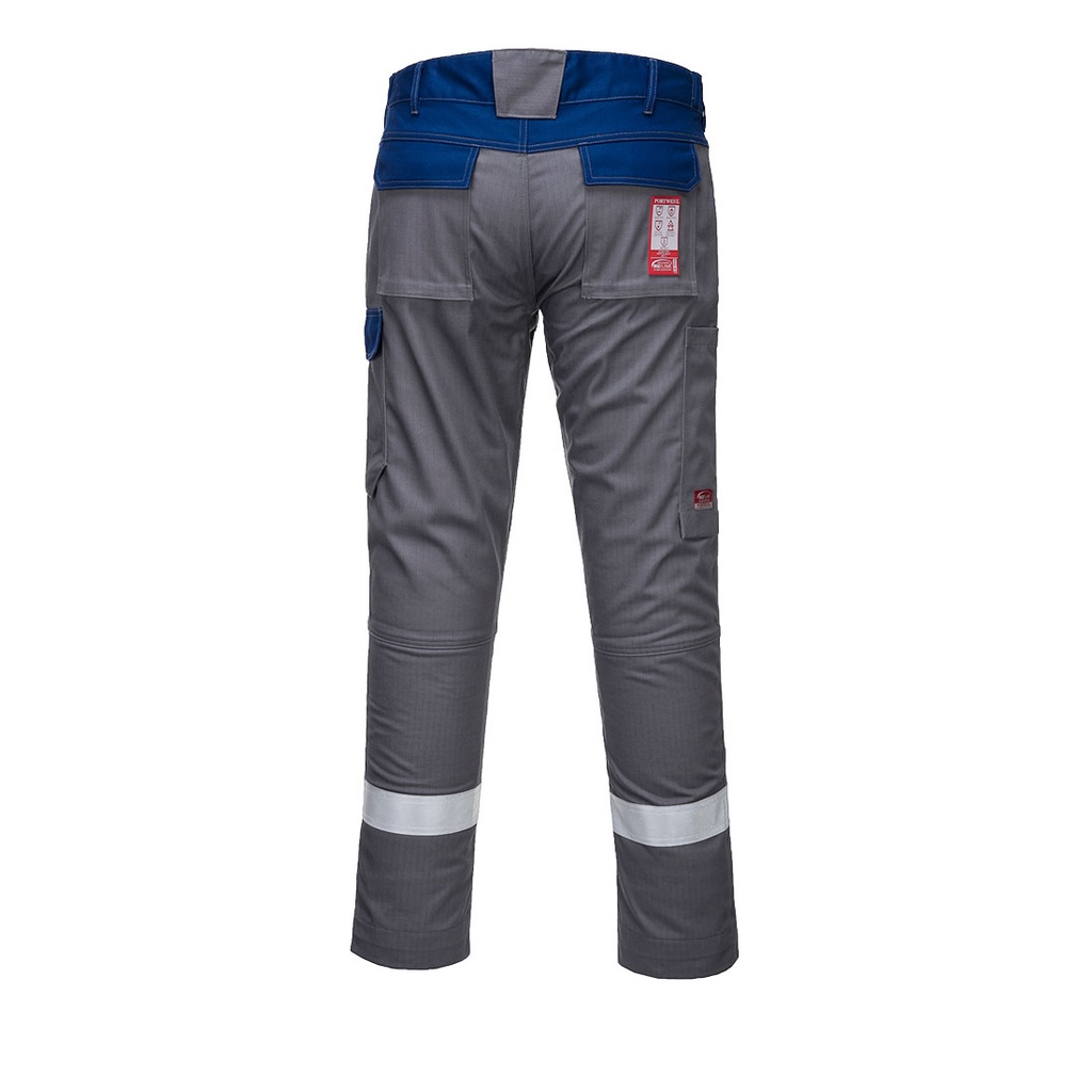 Portwest Bizflame Industry zweifarbige flammhemmende Bundhose – Grau – Rückansicht