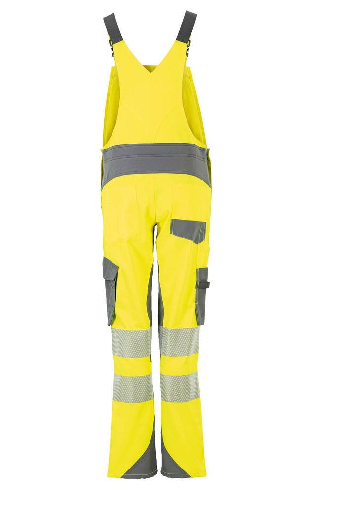 Planam Damen Latzhose Norit Warnschutz – Warngelb/Grau – Rückansicht