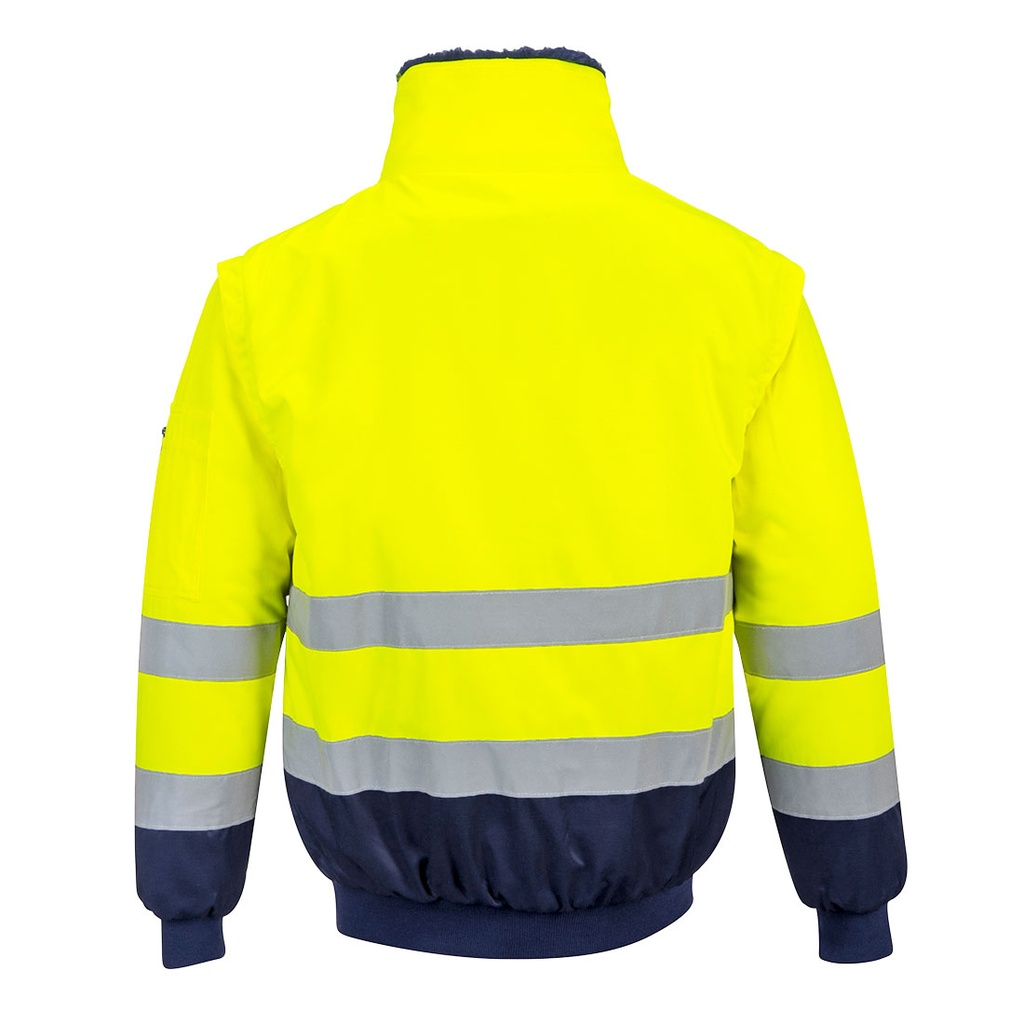 Portwest 3-in-1-Warnschutz-Pilotjacke mit Kontrastbesatz PJ50 – Warngelb/Marineblau – Rückansicht