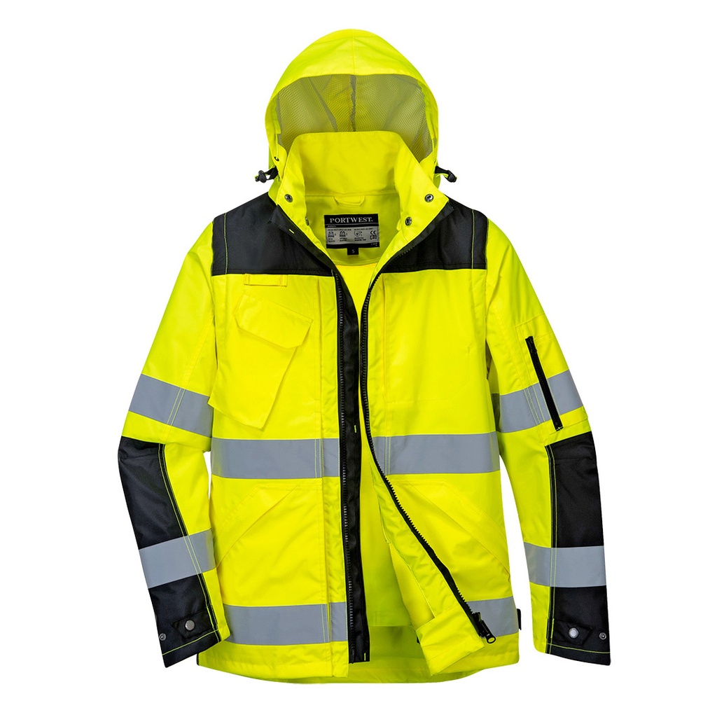 Portwest 3-in-1-Warnschutz-Winterjacke mit Kontrastbesatz – Warngelb/Schwarz – Detailansicht 1