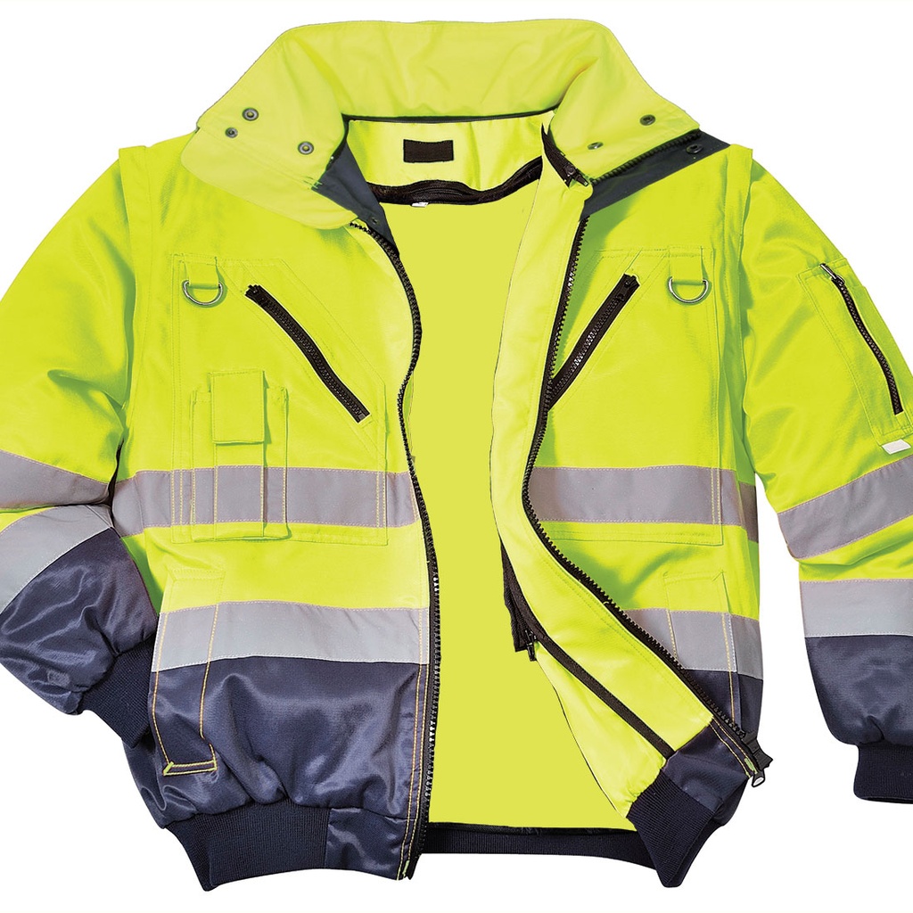 Portwest 3-in-1-Warnschutz-Pilotjacke mit Kontrastbesatz PJ50 – Warngelb/Marineblau – Detailansicht 3