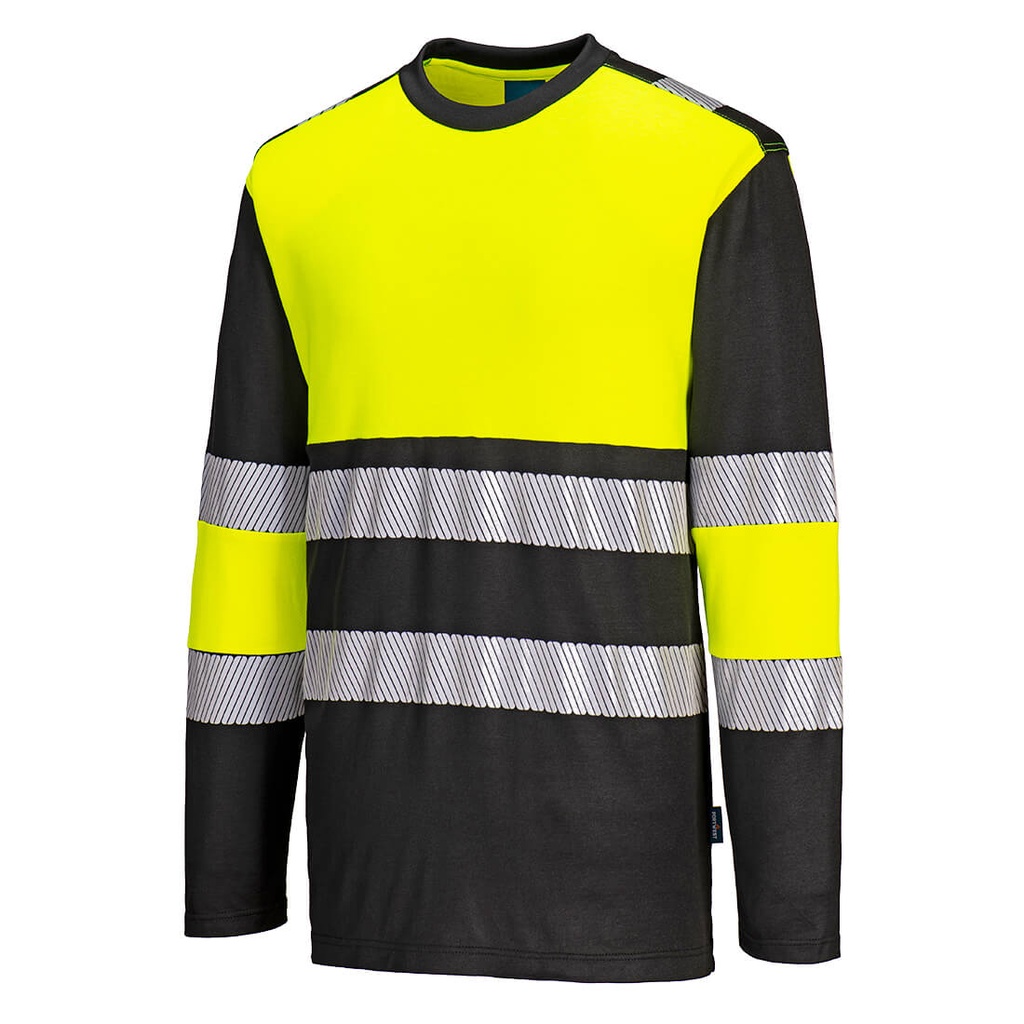 Portwest PW3 Cotton Comfort Warnschutz-Langarmshirt Klasse 1 – Warngelb/Schwarz – Detailansicht 1