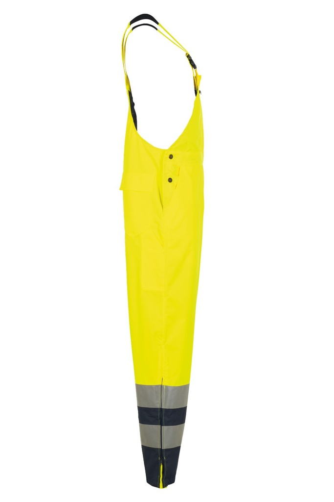 Planam Regenlatzhose 2-farbig Warnschutz, Outdoor – Warngelb/Blau – Seitenansicht rechts