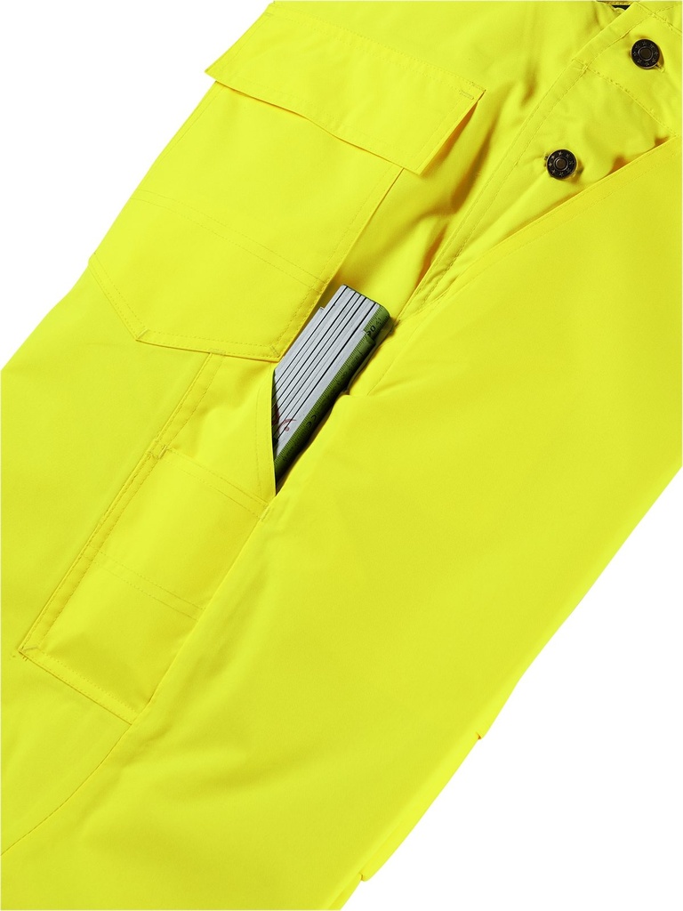 Planam Regenlatzhose 2-farbig Warnschutz, Outdoor – Warngelb/Blau – Detailansicht 2