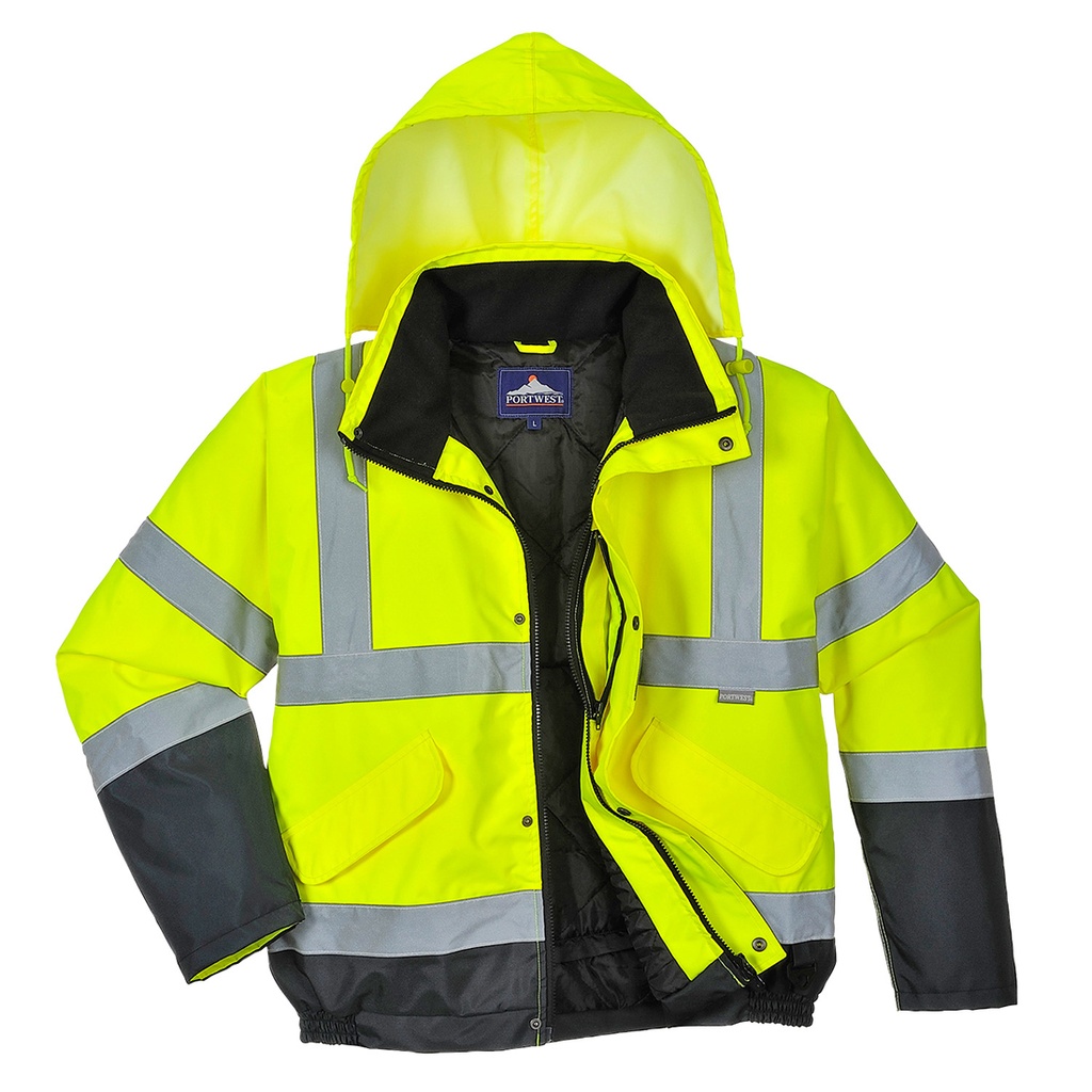 Portwest Warnschutz-Winterpilotjacke mit Kontrastbesatz – Warngelb/Marineblau – Detailansicht 1