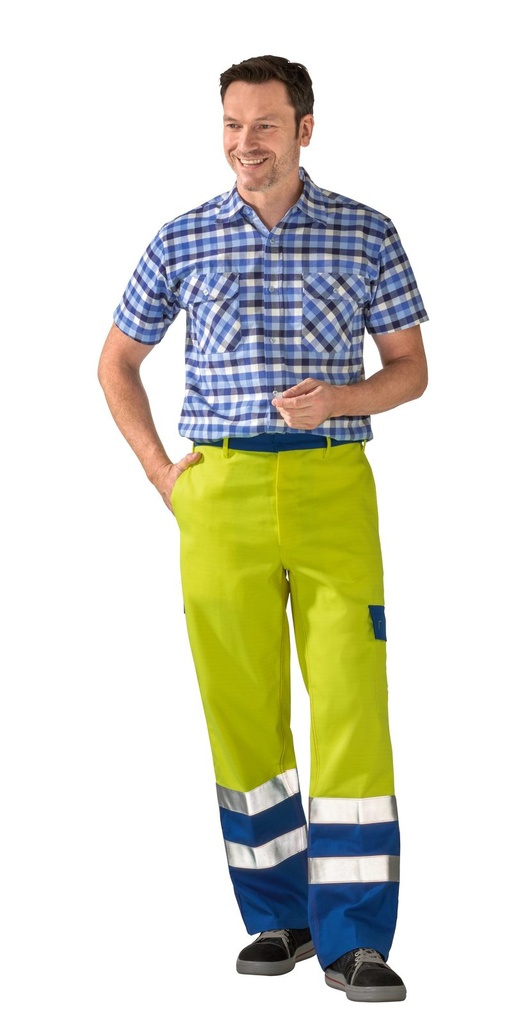 Planam Warn Bundhose Major Pect – Warngelb/Blau – Modelansicht 1