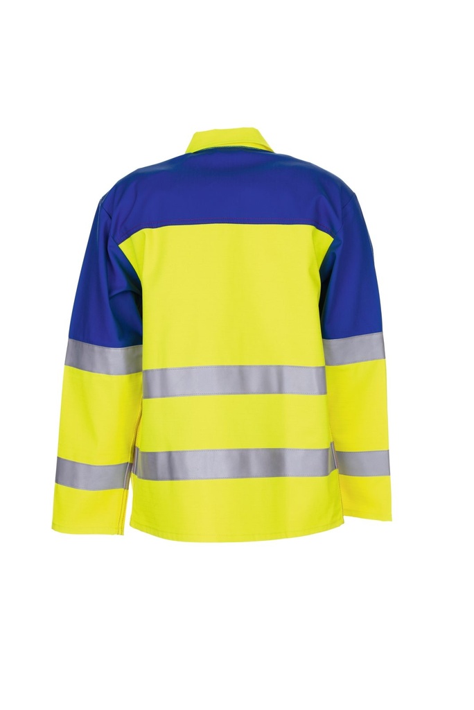 Planam Warn Jacke 1-lagig Major Pect – Warngelb/Blau – Rückansicht