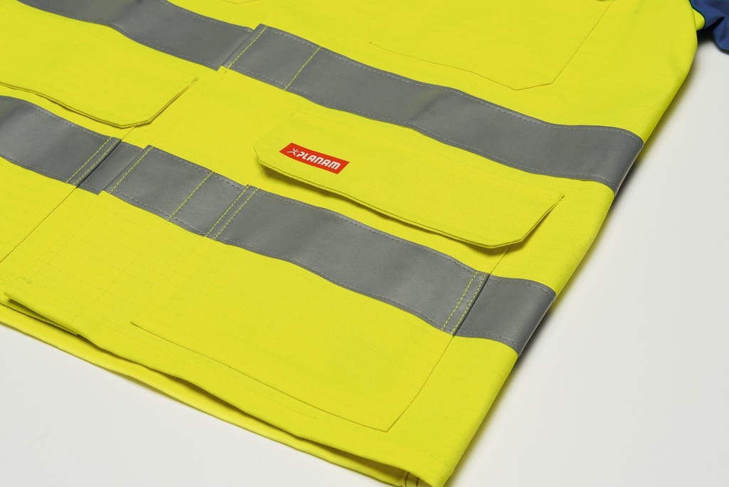 Planam Warn Jacke 1-lagig Major Pect – Warngelb/Blau – Detailansicht 1