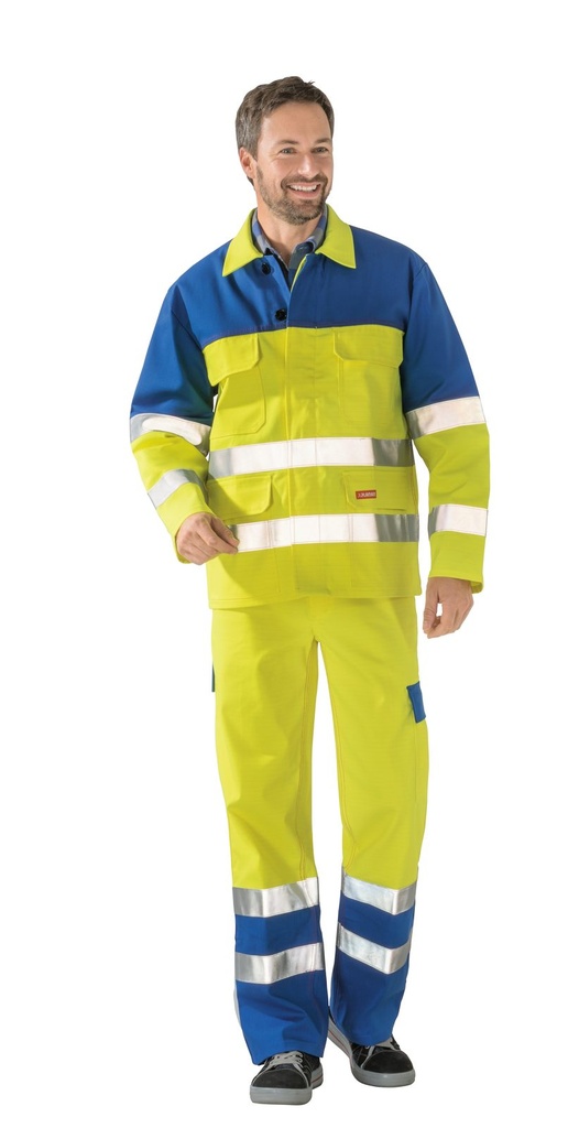 Planam Warn Jacke 1-lagig Major Pect – Warngelb/Blau – Modelansicht 1