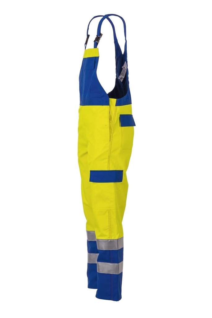 Planam Warn Latzhose Major Pect – Warngelb/Blau – Seitenansicht links