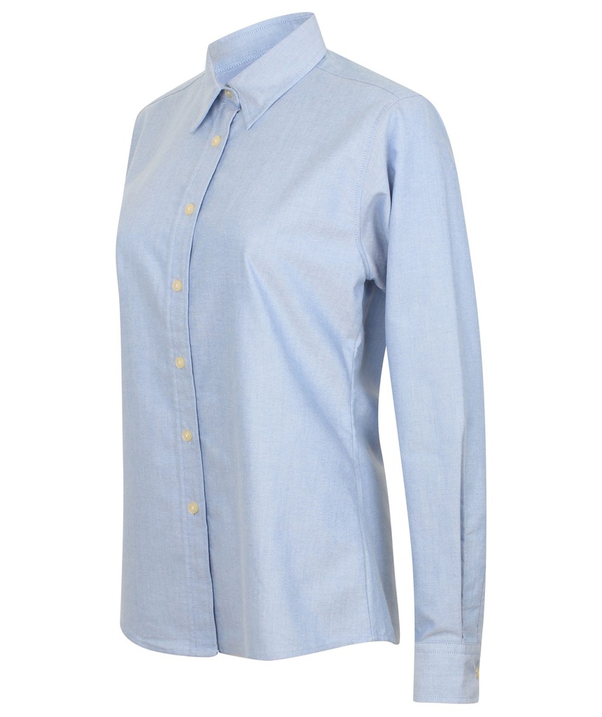 Henbury Bluse Langarm Oxford – Königsblau – Seitenansicht links