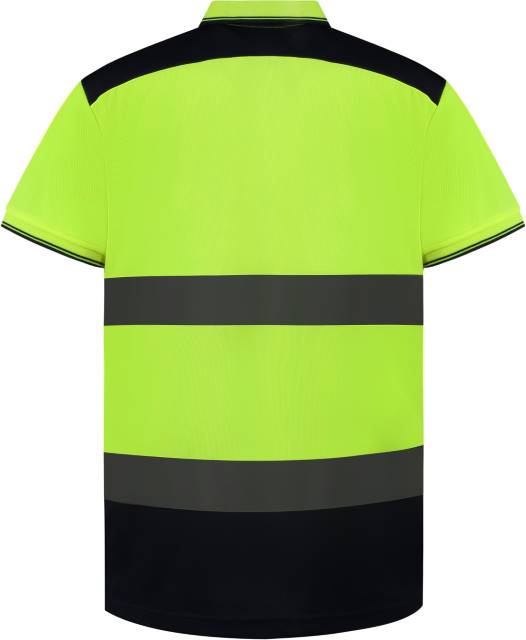 Yoko HVJ 220 Warnschutz-Piqué-Poloshirt – Warngelb/Marineblau – Rückansicht