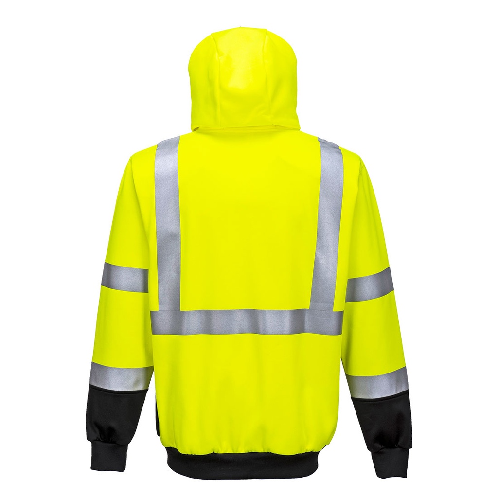 Portwest Warnschutz-Kapuzenjacke mit Kontrastbesatz B315 – Warngelb/Schwarz – Rückansicht