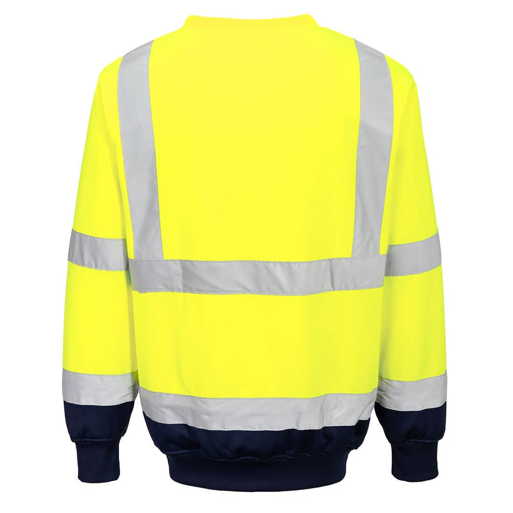 Portwest Warnschutz-Sweatshirt mit Kontrastbesatz – Warngelb/Marineblau – Rückansicht