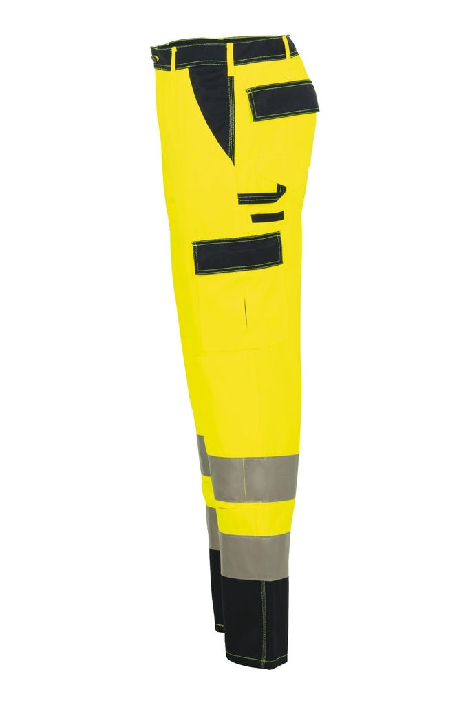 Planam Bundhose 2-farbig Warnschutz, Outdoor – Warngelb/Blau – Seitenansicht links