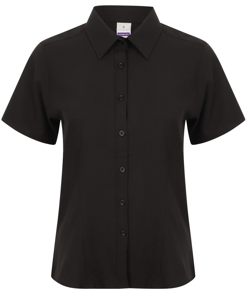 [180-15-078-XS] Henbury Bluse Kurzarm Wicking (XS, Schwarz)