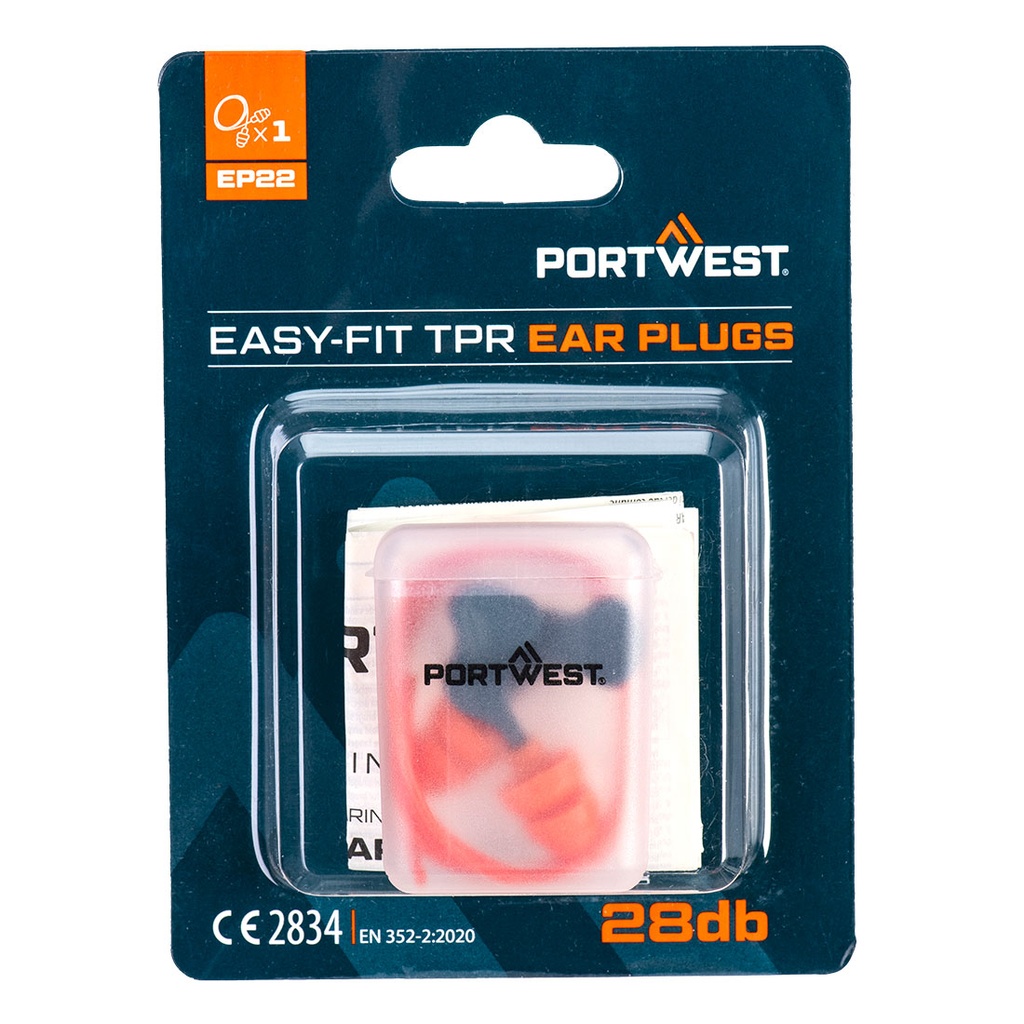 [120-55-131-Uni] Portwest Easy Fit TPR-Gehörschutzstöpsel mit Band (1 Paar)