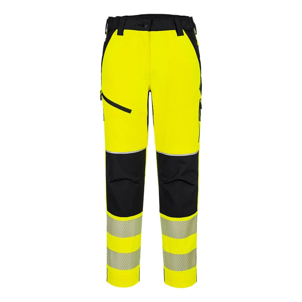 [120-35-128-XS] Portwest PW3 Damen-Warnschutz-Stretchhose (XS, Warngelb/Schwarz)