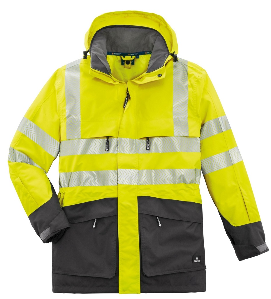 [100-25-012-XS] 4PROTECT Tampa Warnschutzregenjacke (XS, Warngelb/Grau)