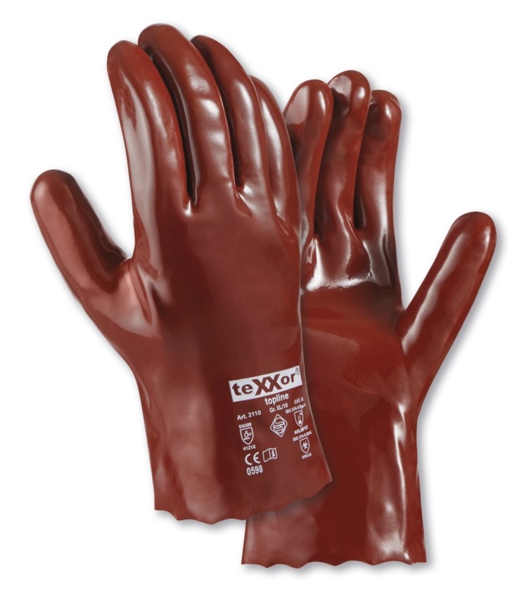 [100-50-070-8] teXXor topline Chemikalienschutzhandschuhe PVC Rotbraun (8)